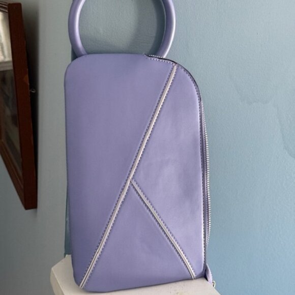 Lavender top handle geometric stitching Purse Wristlet Novelty - Picture 2 of 6
